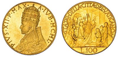 VATICANO, 100 Lire 1950/A, Pio XII (Eugenio Pacelli), 1939-1958