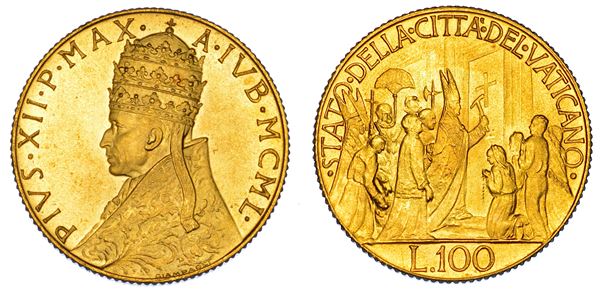 VATICANO. PIO XII (Eugenio Pacelli), 1939-1958. 100 Lire 1950/A. Iub.
