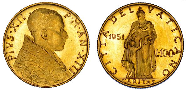 VATICANO. PIO XII (Eugenio Pacelli), 1939-1958. 100 Lire 1951/A. XIII.
