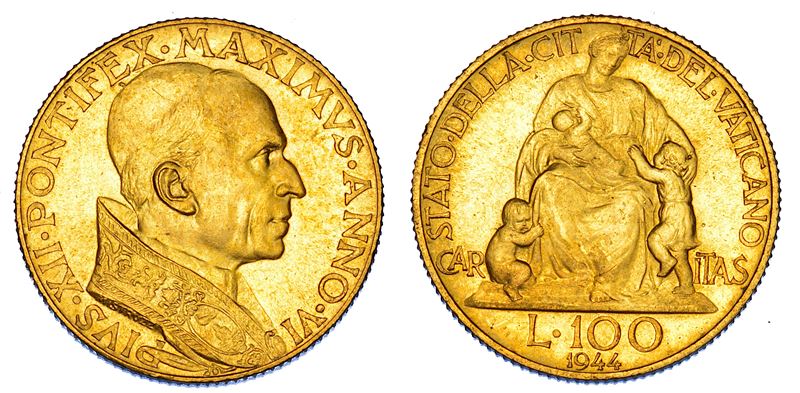 VATICANO. PIO XII (Eugenio Pacelli), 1939-1958. 100 Lire 1944/A. VI.  - Asta Numismatica - Cambi Casa d'Aste