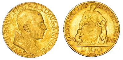VATICANO, Moneta commemorativa da 100 Lire, Pio XII (Eugenio Pacelli), 1945