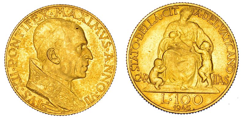 VATICANO. PIO XII (Eugenio Pacelli), 1939-1958. 100 Lire 1945/A. VII.  - Asta Numismatica - Cambi Casa d'Aste