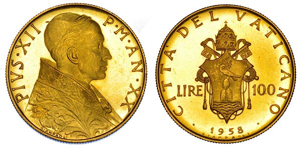 VATICANO. PIO XII (Eugenio Pacelli), 1939-1958. 100 Lire 1958/A. XX.