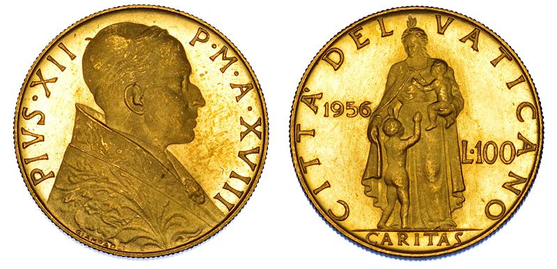 VATICANO. PIO XII (Eugenio Pacelli), 1939-1958. 100 Lire 1956/A. XVIII.  - Asta Numismatica - Cambi Casa d'Aste