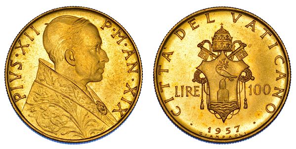 VATICANO. PIO XII (Eugenio Pacelli), 1939-1958. 100 Lire 1957/A. XIX.