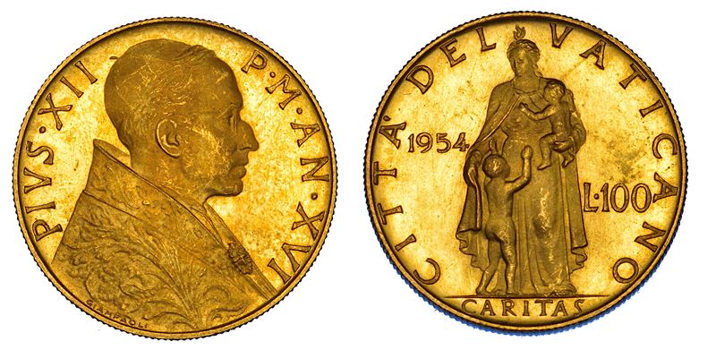 VATICANO. PIO XII (Eugenio Pacelli), 1939-1958. 100 Lire 1954/A XVI.  - Asta Numismatica - Cambi Casa d'Aste