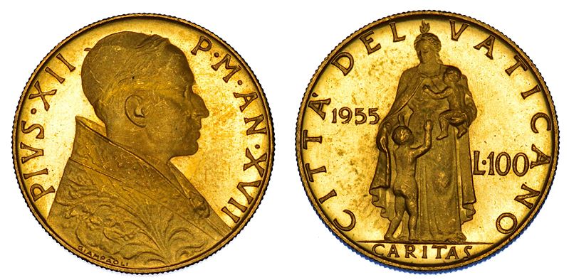 VATICANO. PIO XII (Eugenio Pacelli), 1939-1958. 100 Lire 1955/A. XVII.  - Asta Numismatica - Cambi Casa d'Aste