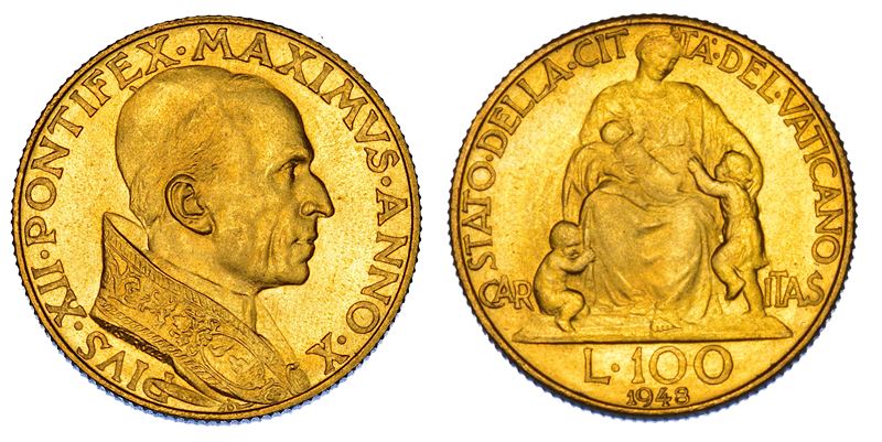 VATICANO. PIO XII (Eugenio Pacelli), 1939-1958. 100 Lire 1948/A. X.   - Auction Numismatics - Cambi Casa d'Aste