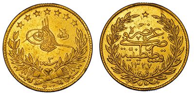 Mohammed V, 500 Piastres 1327 (1911), oro