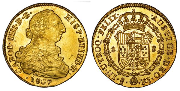 CILE. CARLOS IV, 1788-1808. 8 Escudos 1807. Santiago.