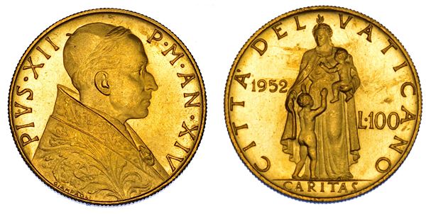 VATICANO. PIO XII (Eugenio Pacelli), 1939-1958. 100 Lire 1952/A. XIV.
