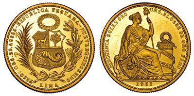 Perù, Repubblica, 50 Soles 1951, Oro
