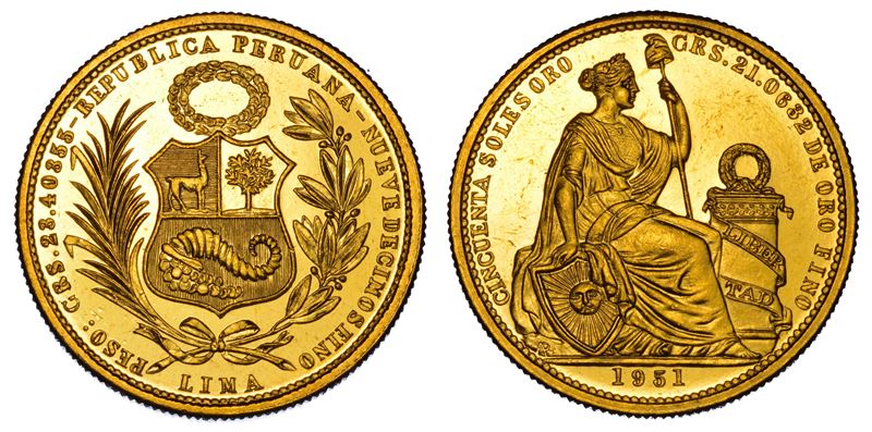 PERÙ. REPUBLICA. 50 Soles 1951.  - Asta Numismatica - Cambi Casa d'Aste