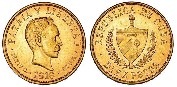CUBA. FIRST REPUBLIC, 1902-1962. 10 Pesos 1916.