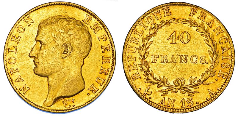 FRANCIA. NAPOLEON I, 1804-1815. 40 Francs AN 13. Parigi.  - Asta Numismatica - Cambi Casa d'Aste