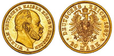 Wilhelm I, Moneta da 20 Mark, 1887, Berlino