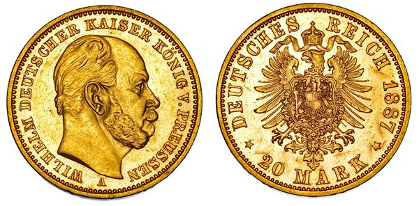 GERMANIA - PRUSSIA. WILHELM I, 1861-1888. 20 Mark 1887. Berlino