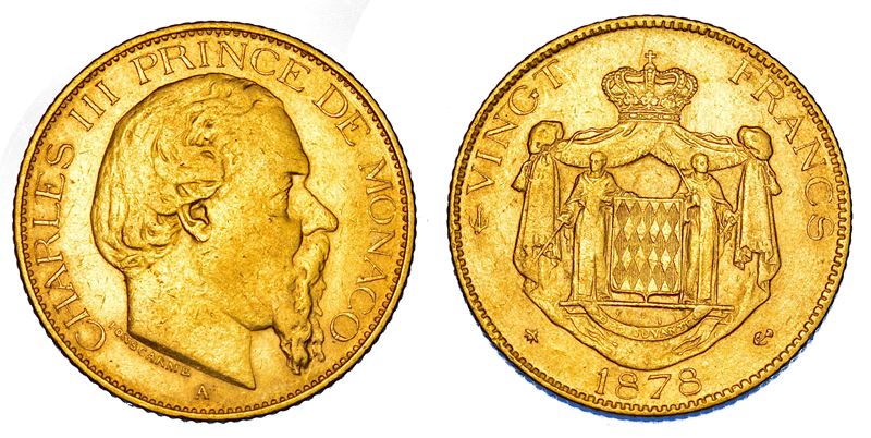 MONACO. CHARLES III, 1856-1889. 20 Francs 1878.  - Auction Numismatics - Cambi Casa d'Aste