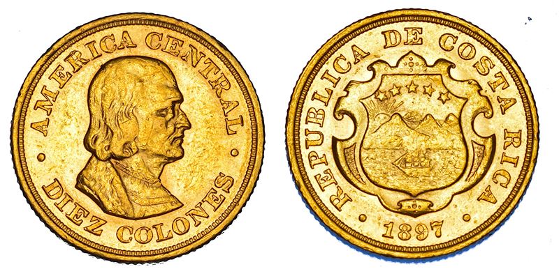 COSTA RICA. REPUBLICA. 10 Colones 1897.  - Asta Numismatica - Cambi Casa d'Aste