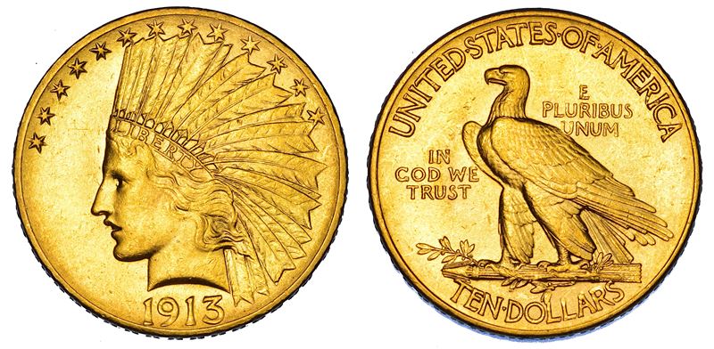 USA. REPUBLIC. 10 Dollars “Indian Head” 1913.  - Auction Numismatics - Cambi Casa d'Aste
