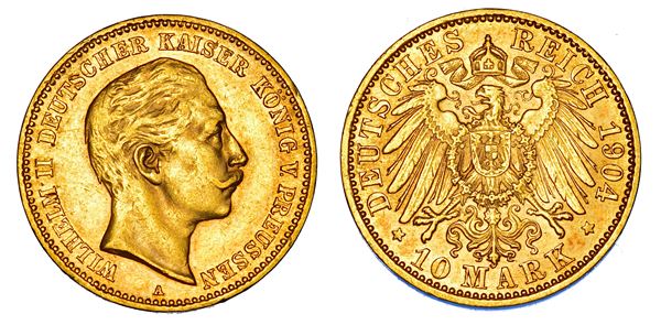 GERMANIA - PRUSSIA. WILHELM II, 1888-1918. 10 Mark 1904. Berlino.
