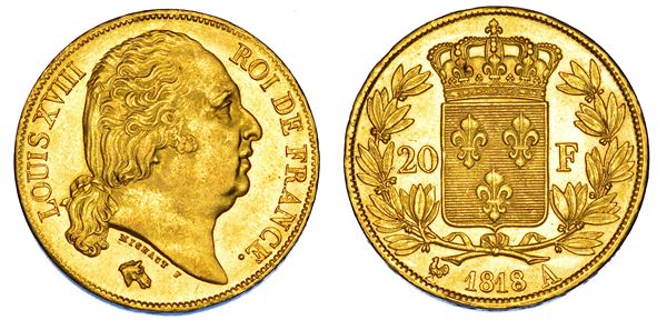 FRANCIA. LOUIS XVIII, 1814-1824. 20 Francs 1818. Parigi.