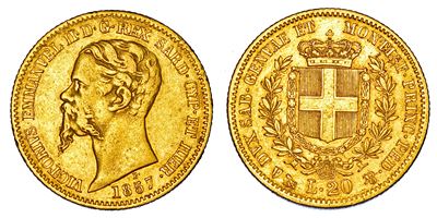 Regno di Sardegna, Vittorio Emanuele II di Savoia, 20 Lire 1857, Genova