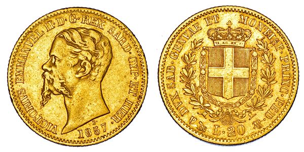 REGNO DI SARDEGNA. VITTORIO EMANUELE II DI SAVOIA, 1849-1861. 20 Lire 1857. Genova.