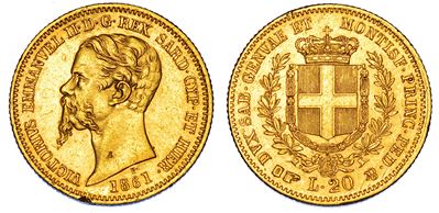 Regno di Sardegna, Vittorio Emanuele II di Savoia, 20 Lire 1861, Torino