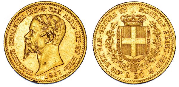 REGNO DI SARDEGNA. VITTORIO EMANUELE II DI SAVOIA, 1849-1861. 20 Lire 1861. Torino.