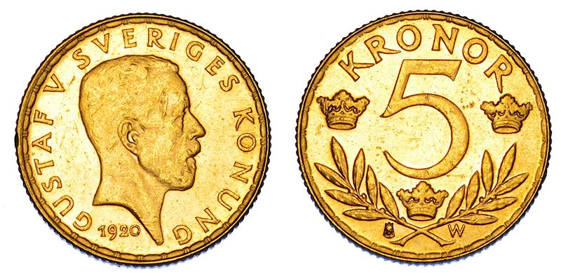 SVEZIA. GUSTAV V, 1907-1950. 5 Kronor 1920.  - Auction Numismatics - Cambi Casa d'Aste