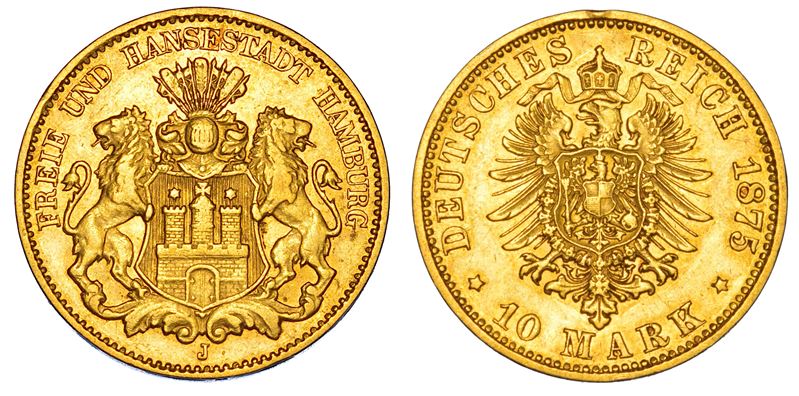 GERMANIA - AMBURGO. FREE CITY. 10 Mark 1875.  - Auction Numismatics - Cambi Casa d'Aste