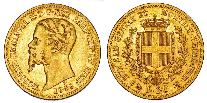 REGNO DI SARDEGNA. VITTORIO EMANUELE II DI SAVOIA, 1849-1861. 20 Lire 1859. Genova.  - Auction Numismatics - Cambi Casa d'Aste