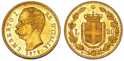 Regno d'Italia, Umberto I di Savoia, 20 Lire 1879, oro
