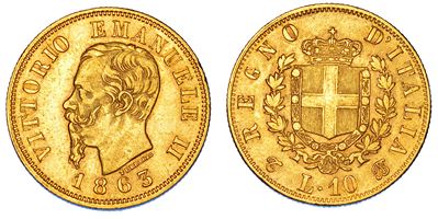 Regno d'Italia, Vittorio Emanuele II di Savoia, 10 Lire 1863, Oro, Torino