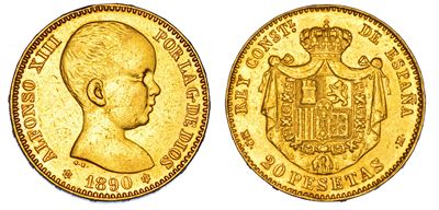 Spagna, Alfonso XIII, 20 Pesetas 1890, oro
