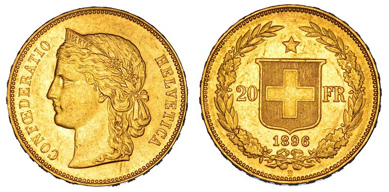 SVIZZERA. CONFEDERAZIONE. 20 Francs 1896.  - Asta Numismatica - Cambi Casa d'Aste