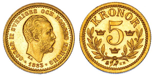 SVEZIA. OSKAR II, 1872-1907. 5 Kronor 1883.