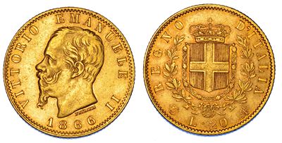 Vittorio Emanuele II di Savoia, 20 Lire, 1866, Torino