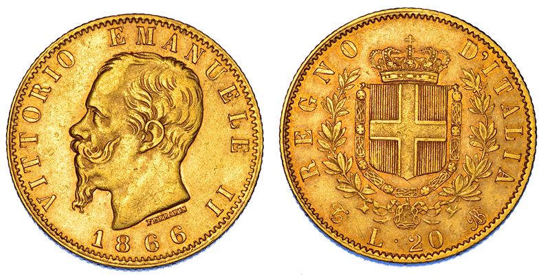 REGNO D’ITALIA. VITTORIO EMANUELE II DI SAVOIA, 1861-1878. 20 Lire 1866. Torino.  - Auction Numismatics - Cambi Casa d'Aste