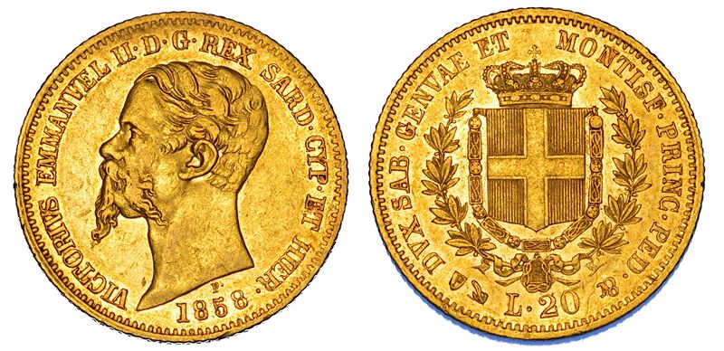 REGNO DI SARDEGNA. VITTORIO EMANUELE II DI SAVOIA, 1849-1861. 20 Lire 1858. Genova.  - Asta Numismatica - Cambi Casa d'Aste