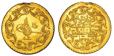 Mohammed V, Moneta da 100 Piastres 1327, Oro, 1909-1918