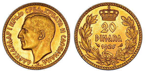 JUGOSLAVIA. ALEXANDER I, 1921-1934. 20 Dinara 1925.