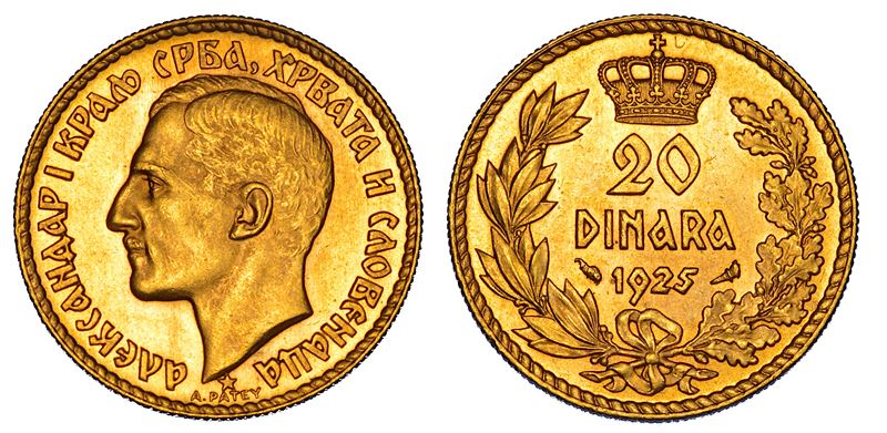 JUGOSLAVIA. ALEXANDER I, 1921-1934. 20 Dinara 1925.  - Auction Numismatics - Cambi Casa d'Aste