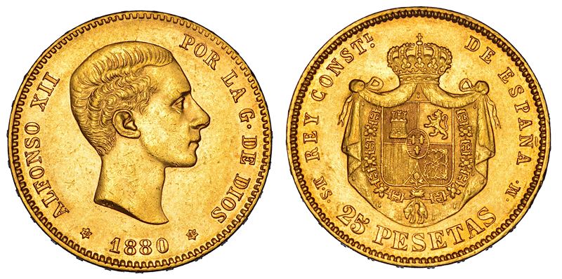 SPAGNA. ALFONSO XII, 1874-1885. 25 Pesetas 1880.  - Auction Numismatics - Cambi Casa d'Aste