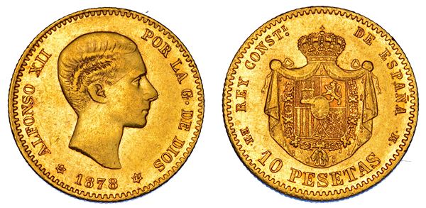 SPAGNA. ALFONSO XII, 1874-1885. 10 Pesetas 1878.