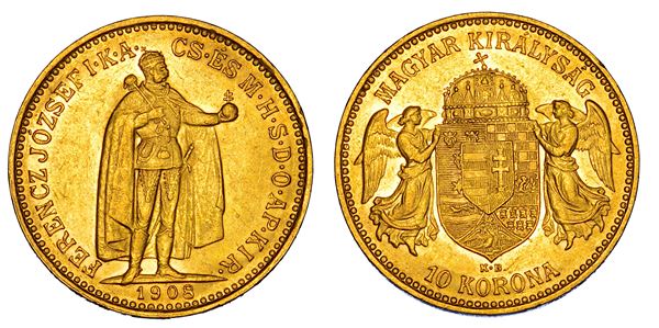 UNGHERIA. FRANZ JOSEPH, 1848-1916. 10 Korona 1908. Kremnitz.