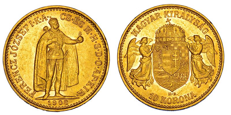 UNGHERIA. FRANZ JOSEPH, 1848-1916. 10 Korona 1908. Kremnitz.  - Auction Numismatics - Cambi Casa d'Aste