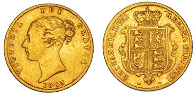 Regno Unito, Vittoria, Half Sovereign del 1863