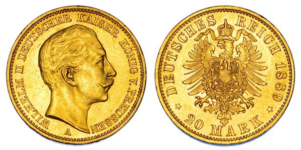 GERMANIA - PRUSSIA. WILHELM II, 1888-1918. 20 Mark 1889. Berlino.